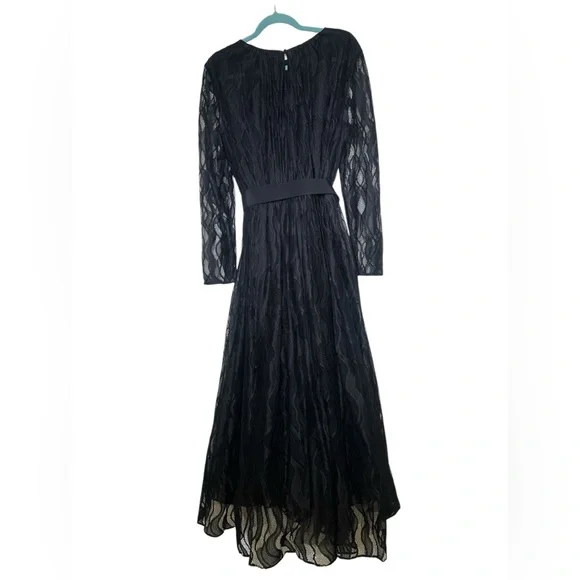 Lafayette 148 New York Hayden Wave Lace Black Long Sleeve Midi Dress Size 14 - Picture 5 of 10